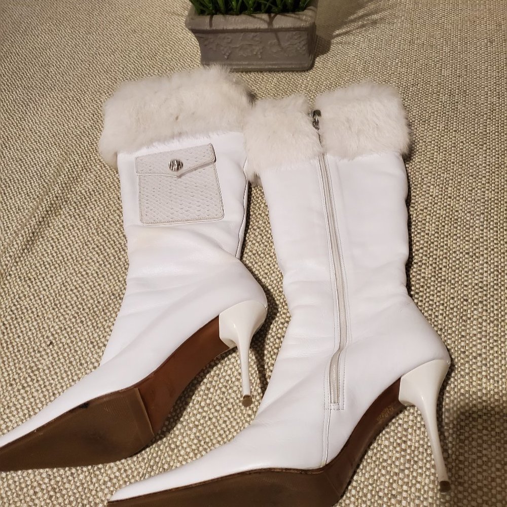 Women's White Leather Vero Cuoio Boots with Fur